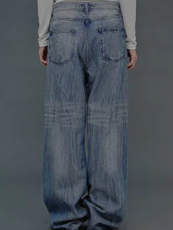 Frauen Source Unknown Kleidung<Dekonstruierte Crossover-Jeans, Mittelblau