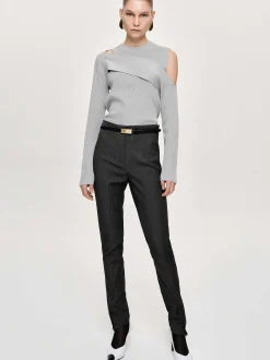 Frauen Source Unknown Kleidung<Drapierter Cut-Out-Strick, Taupegrau
