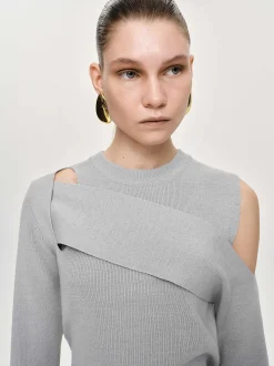 Frauen Source Unknown Kleidung<Drapierter Cut-Out-Strick, Taupegrau