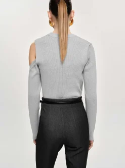 Frauen Source Unknown Kleidung<Drapierter Cut-Out-Strick, Taupegrau