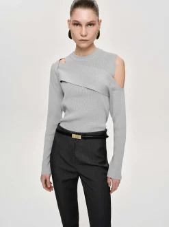 Frauen Source Unknown Strickwaren<Drapierter Cut-Out-Strick, Taupegrau