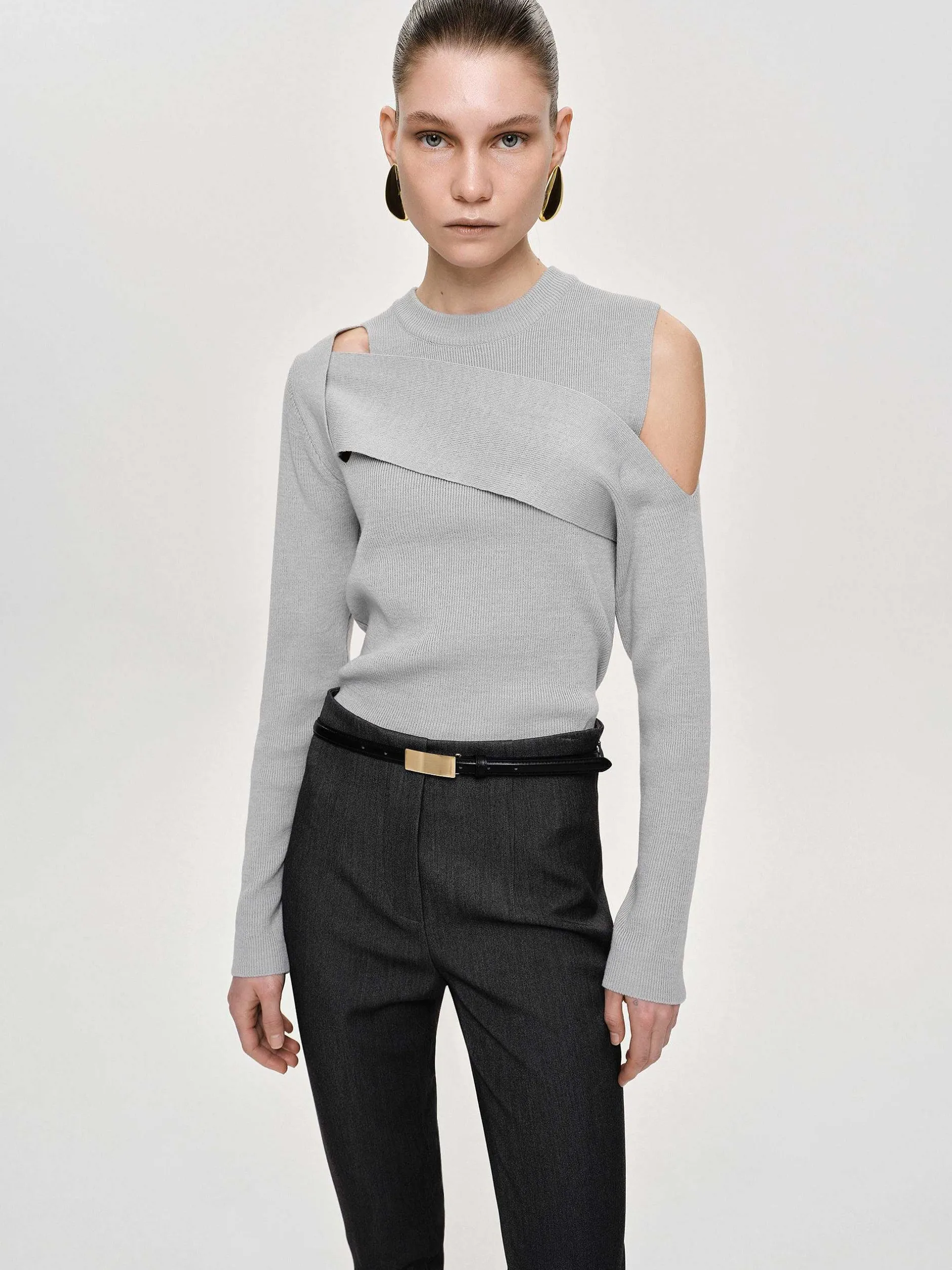 Frauen Source Unknown Strickwaren<Drapierter Cut-Out-Strick, Taupegrau