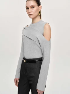 Frauen Source Unknown Strickwaren<Drapierter Cut-Out-Strick, Taupegrau