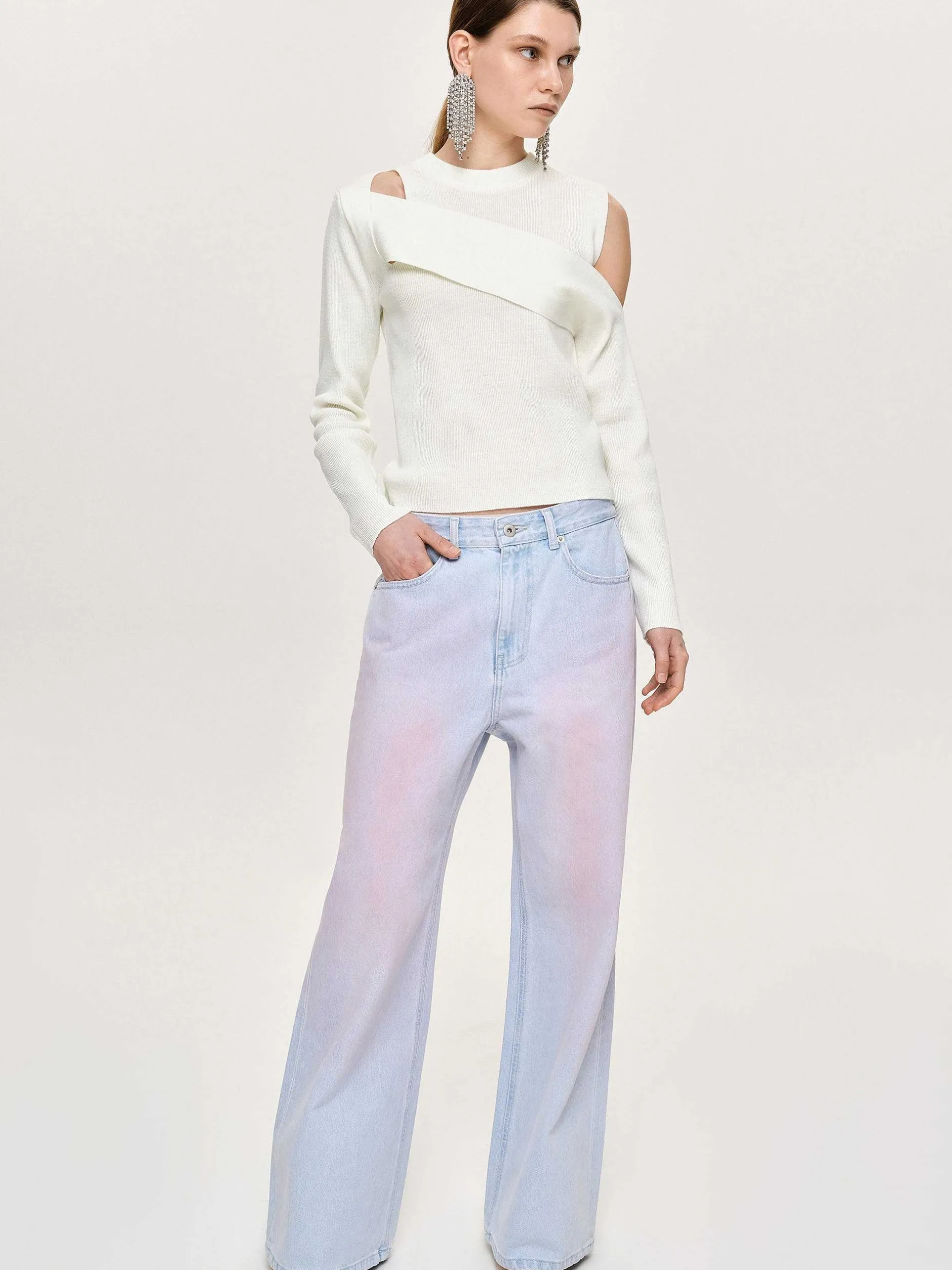 Frauen Source Unknown Strickwaren<Drapierter Cut-Out-Strick, Weis