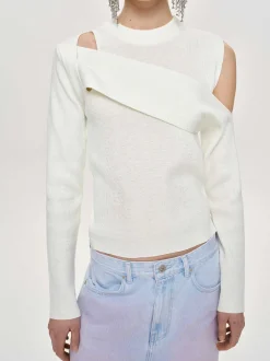 Frauen Source Unknown Strickwaren<Drapierter Cut-Out-Strick, Weis