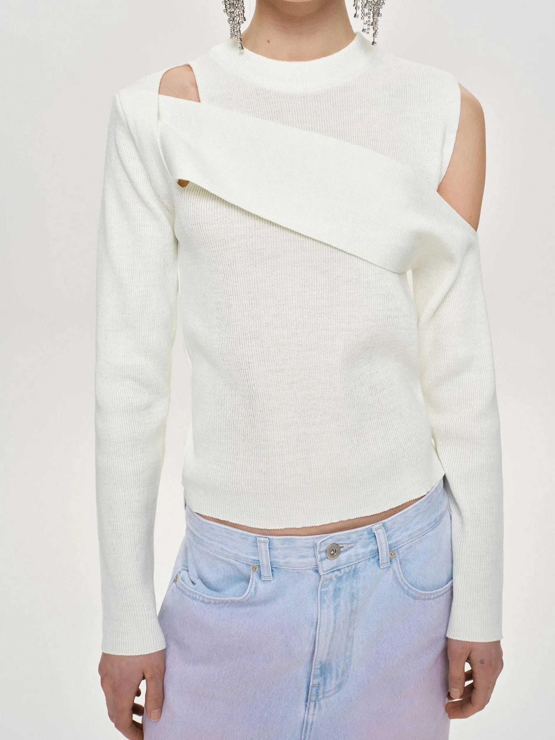 Frauen Source Unknown Strickwaren<Drapierter Cut-Out-Strick, Weis