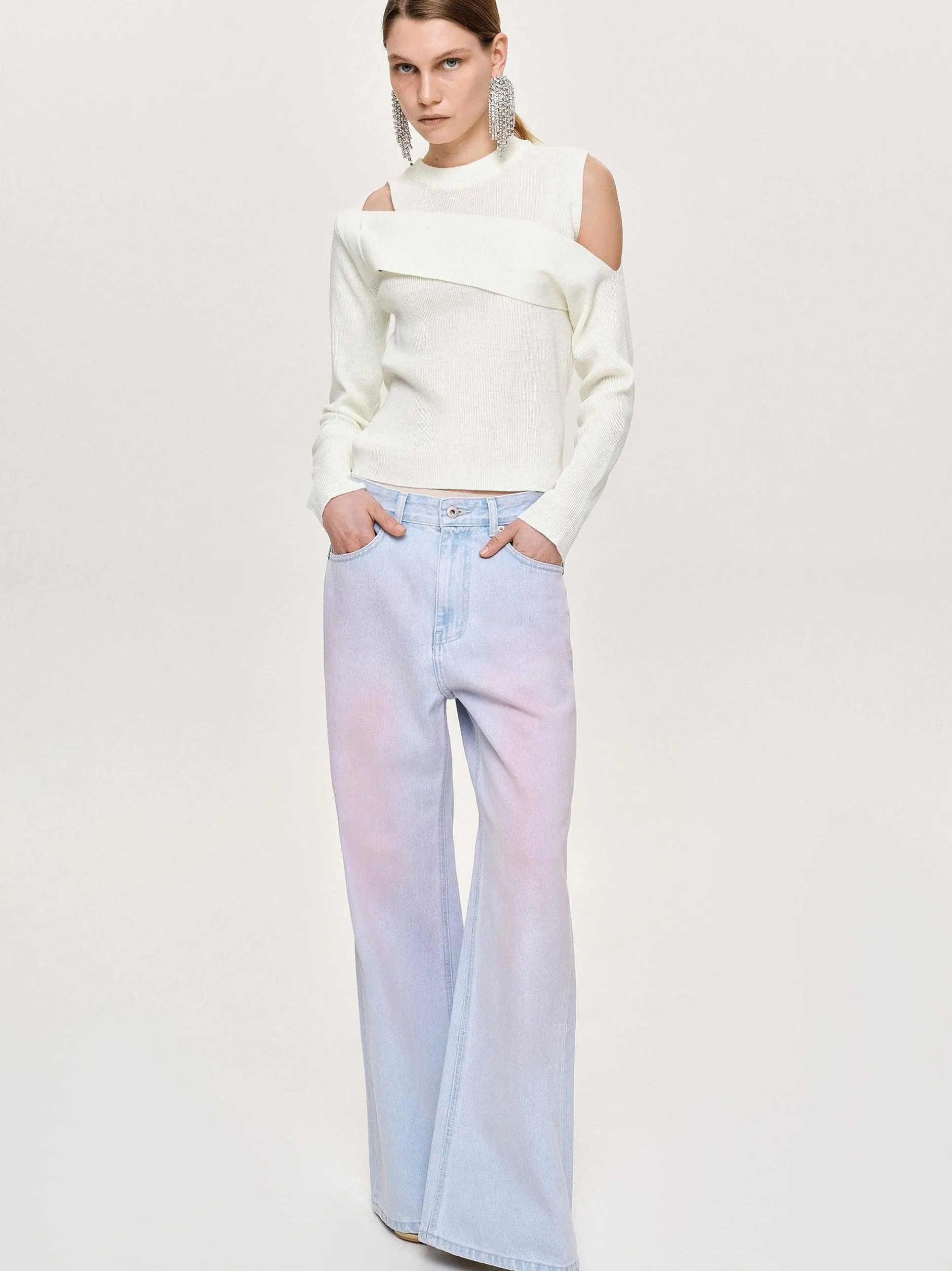 Frauen Source Unknown Strickwaren<Drapierter Cut-Out-Strick, Weis