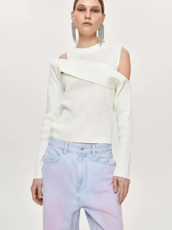 Frauen Source Unknown Kleidung<Drapierter Cut-Out-Strick, Weis