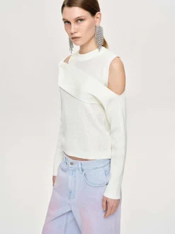 Frauen Source Unknown Kleidung<Drapierter Cut-Out-Strick, Weis