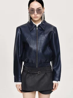 Frauen Source Unknown Zubehör<Ennio Kunstleder-Bomberjacke, Marineblau