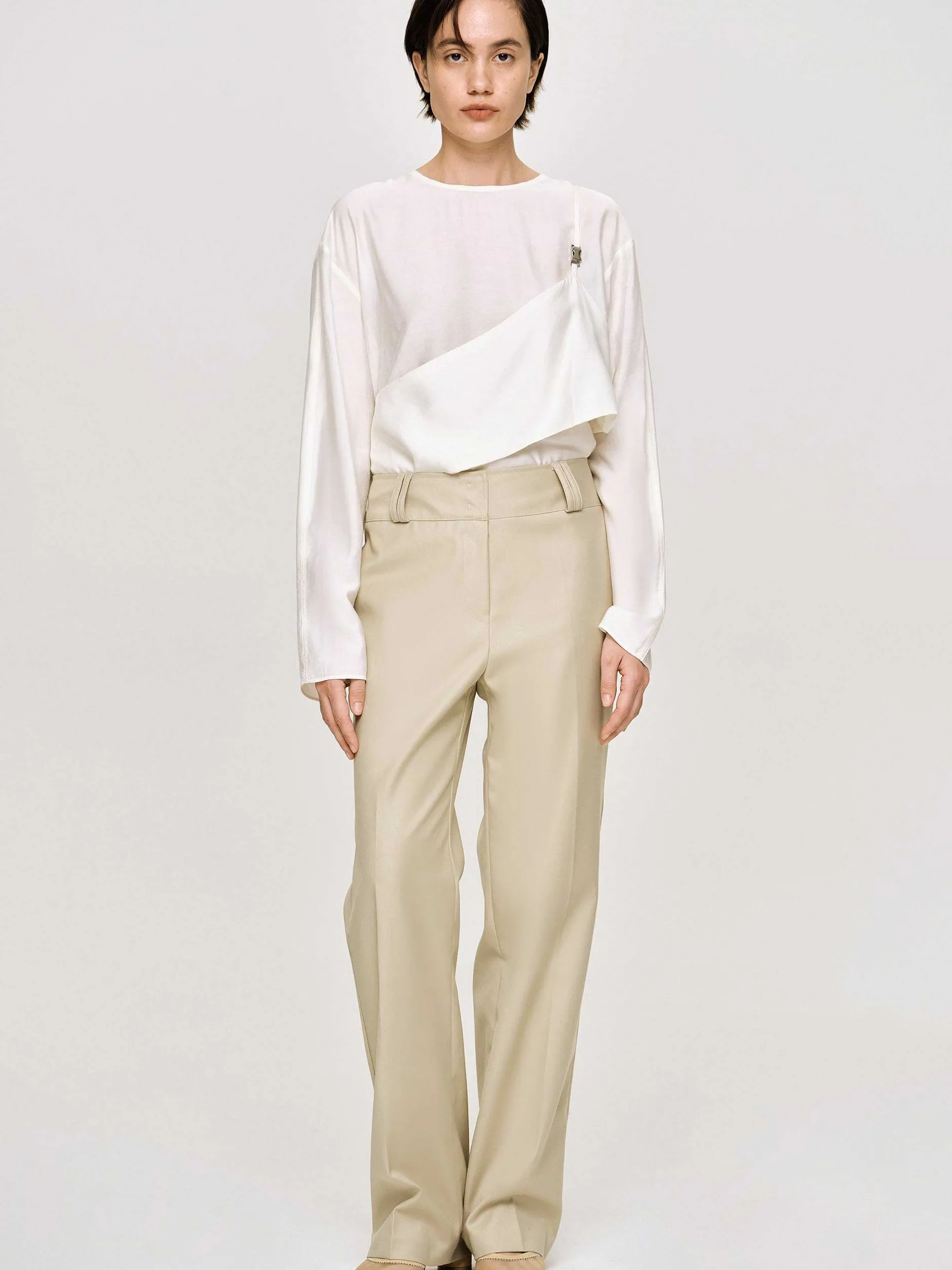 Frauen Source Unknown Kleidung<Gabardine-Hose Mit Geradem Bein, Beige