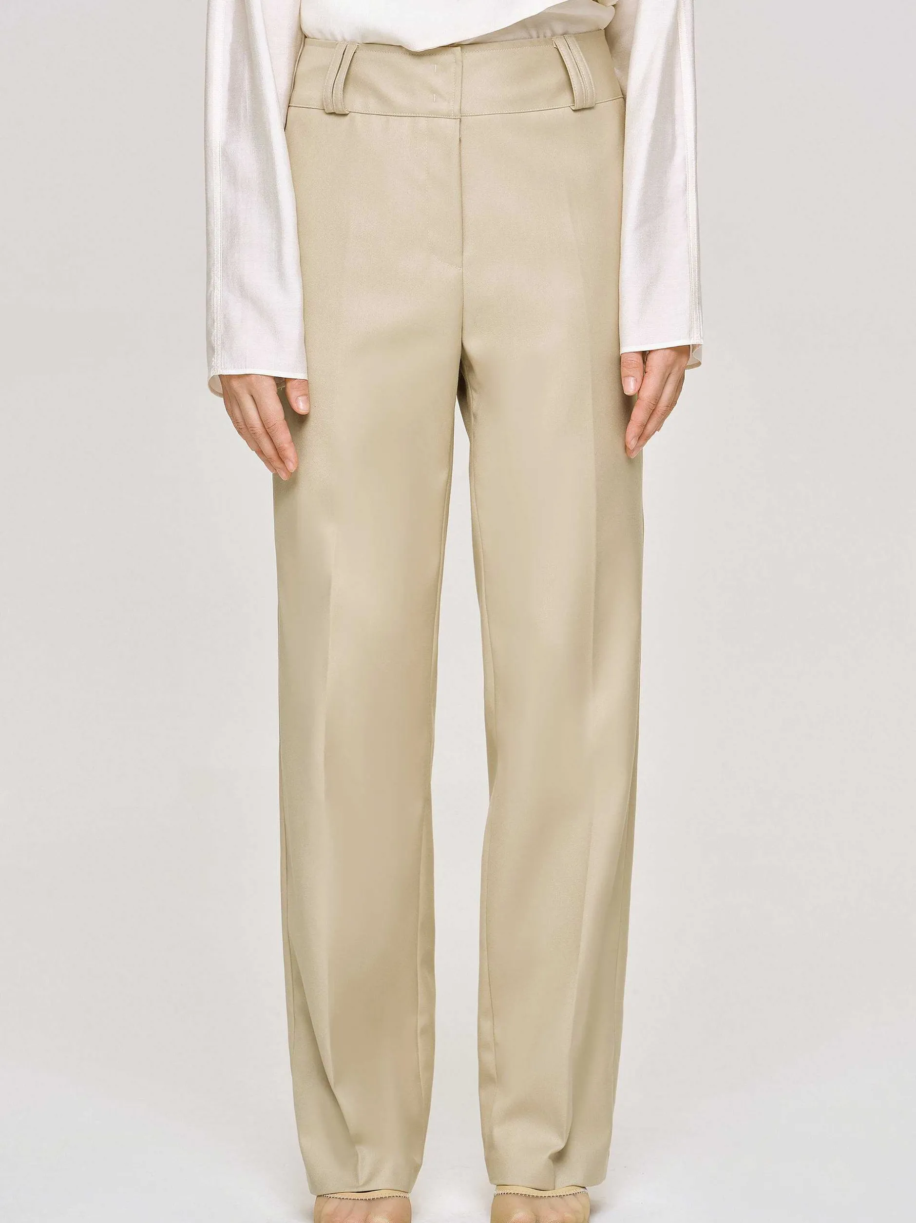 Frauen Source Unknown Unterteile<Gabardine-Hose Mit Geradem Bein, Beige