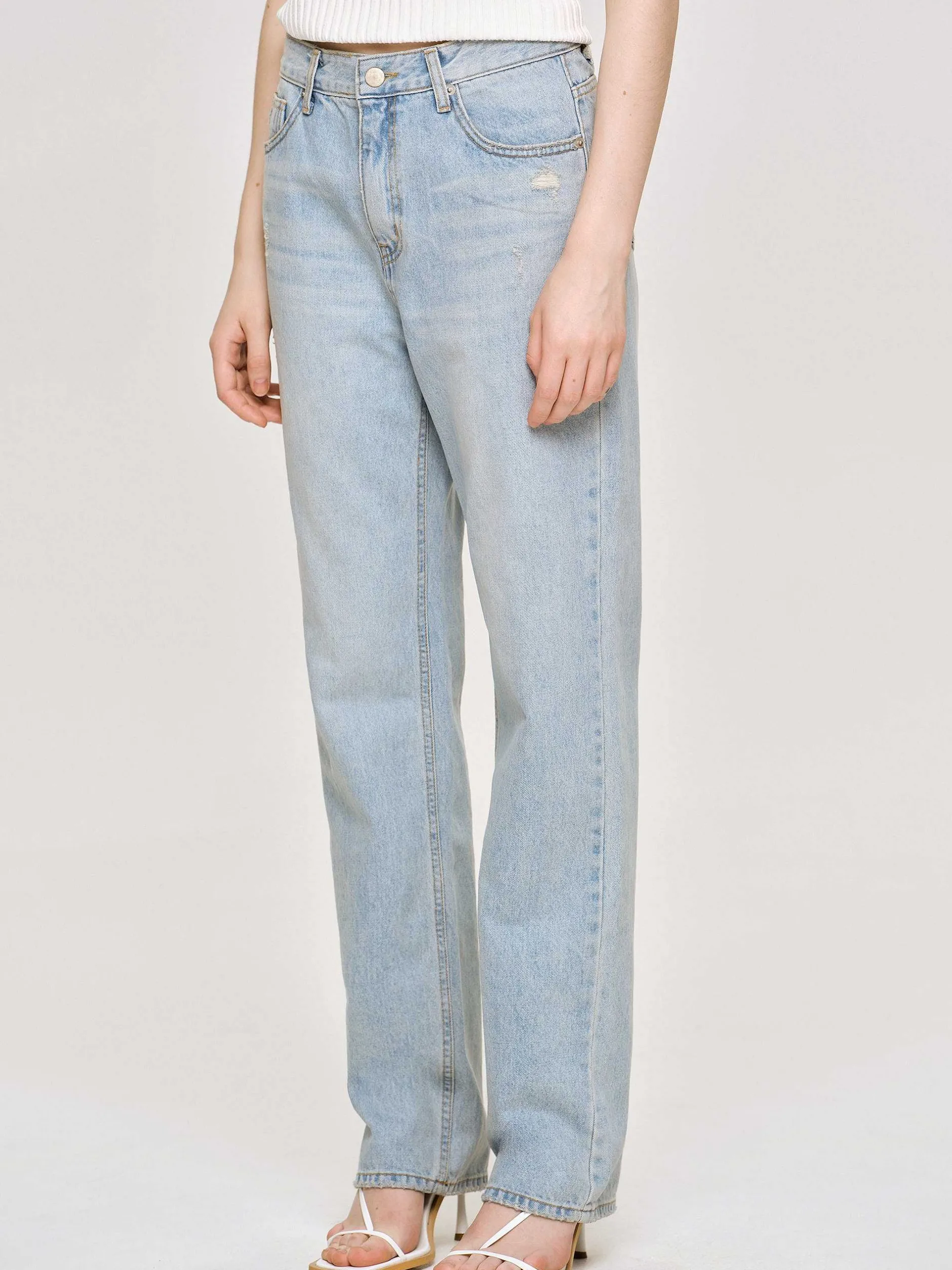 Frauen Source Unknown Kleidung<Gerade Jeans Im Used-Look, Helles Vintage-Blau