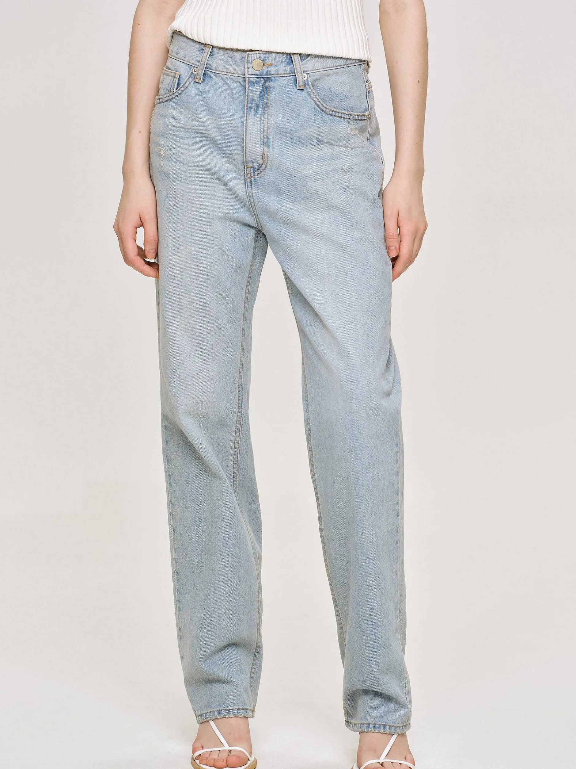 Frauen Source Unknown Denim<Gerade Jeans Im Used-Look, Helles Vintage-Blau