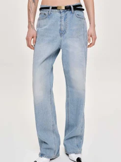 Frauen Source Unknown Kleidung<Gerade Jeans Mit Seitlichen Einsatzen, Hell Verwaschenes Blau