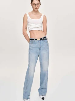 Frauen Source Unknown Kleidung<Gerade Jeans Mit Seitlichen Einsatzen, Hell Verwaschenes Blau