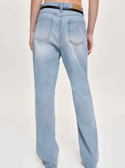 Frauen Source Unknown Kleidung<Gerade Jeans Mit Seitlichen Einsatzen, Hell Verwaschenes Blau