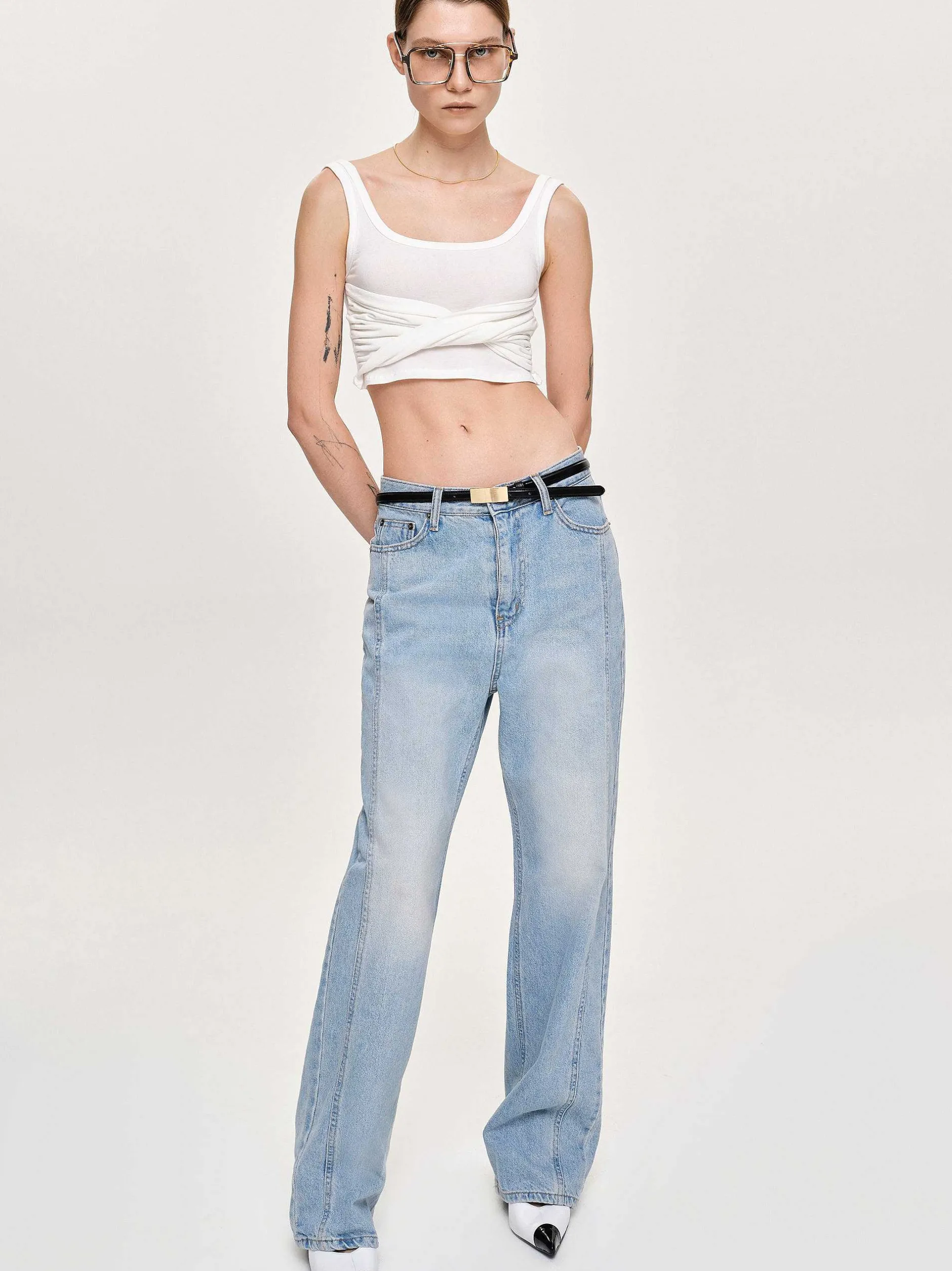 Frauen Source Unknown Denim<Gerade Jeans Mit Seitlichen Einsatzen, Hell Verwaschenes Blau