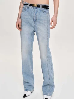 Frauen Source Unknown Denim<Gerade Jeans Mit Seitlichen Einsatzen, Hell Verwaschenes Blau