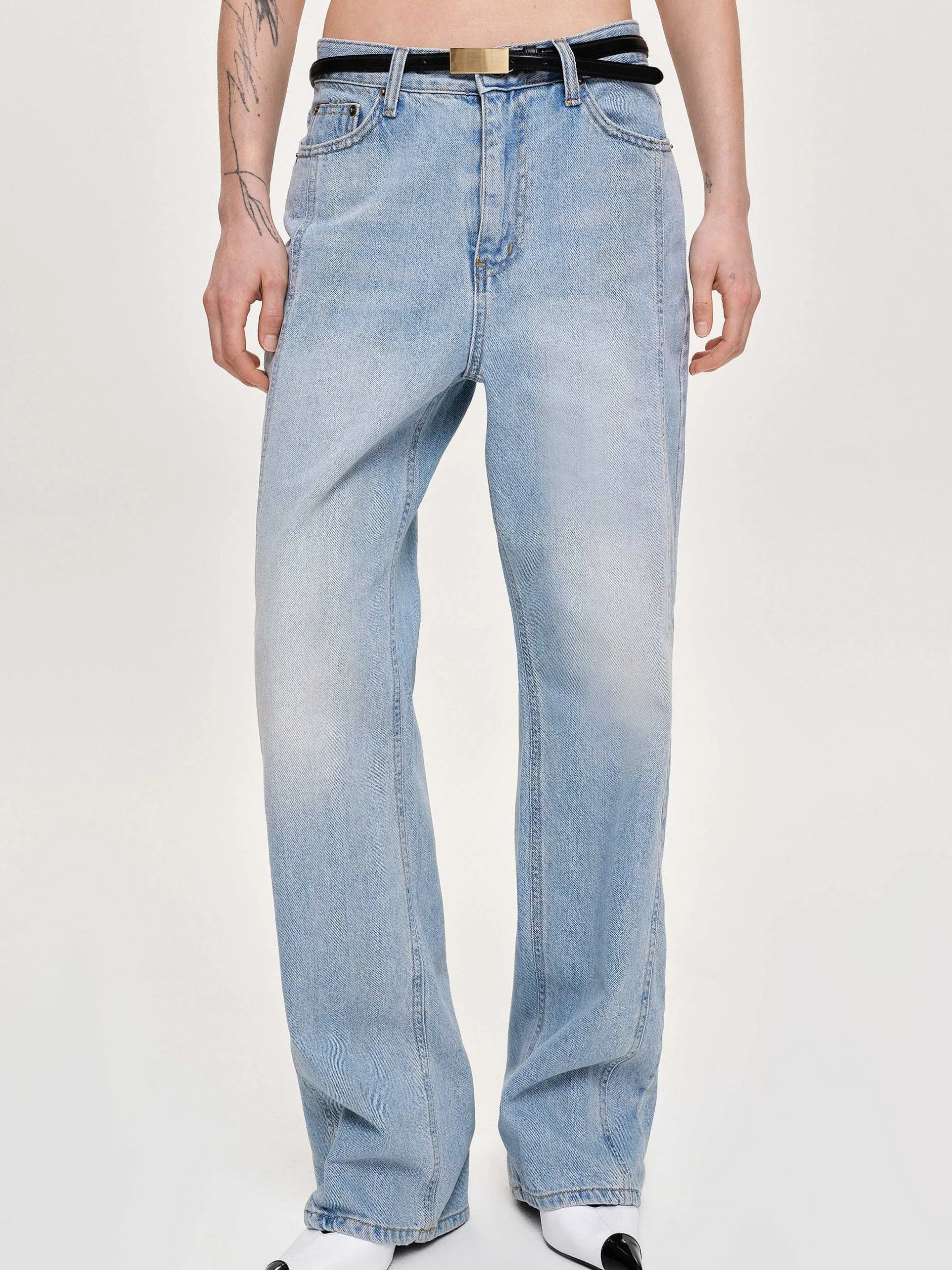 Frauen Source Unknown Denim<Gerade Jeans Mit Seitlichen Einsatzen, Hell Verwaschenes Blau