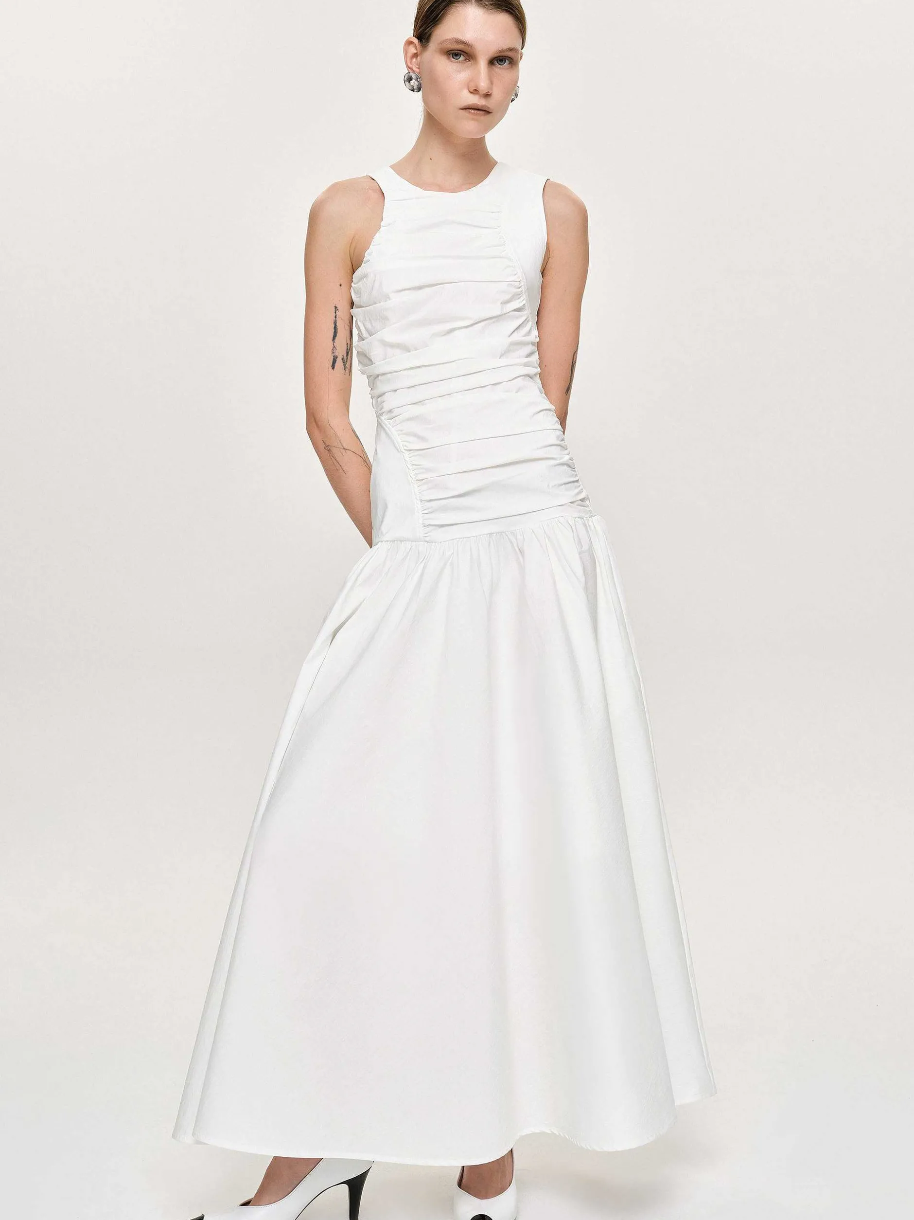 Frauen Source Unknown Zubehör<Gerafftes Kleid Mit Tiefer Taille, Gebrochenes Weis