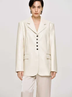 Frauen Source Unknown Oberbekleidung<Jacke Mit Knopfen Aus Kunstleder, Warmes Beige
