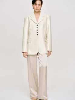 Frauen Source Unknown Oberbekleidung<Jacke Mit Knopfen Aus Kunstleder, Warmes Beige