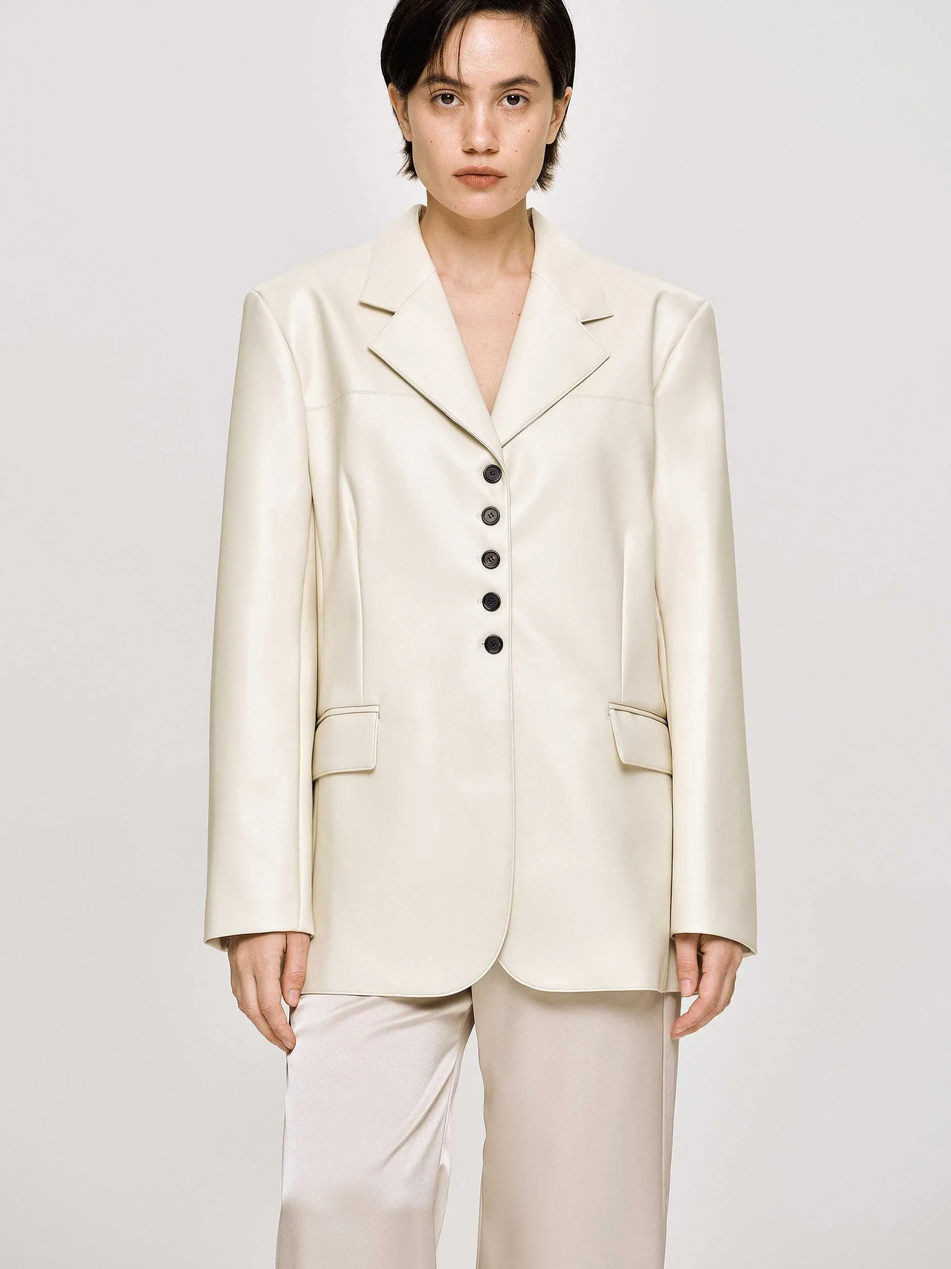 Frauen Source Unknown Kleidung<Jacke Mit Knopfen Aus Kunstleder, Warmes Beige