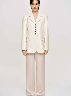 Frauen Source Unknown Kleidung<Jacke Mit Knopfen Aus Kunstleder, Warmes Beige
