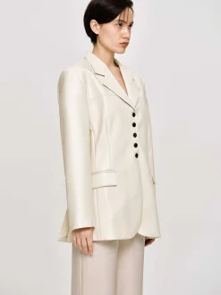 Frauen Source Unknown Kleidung<Jacke Mit Knopfen Aus Kunstleder, Warmes Beige