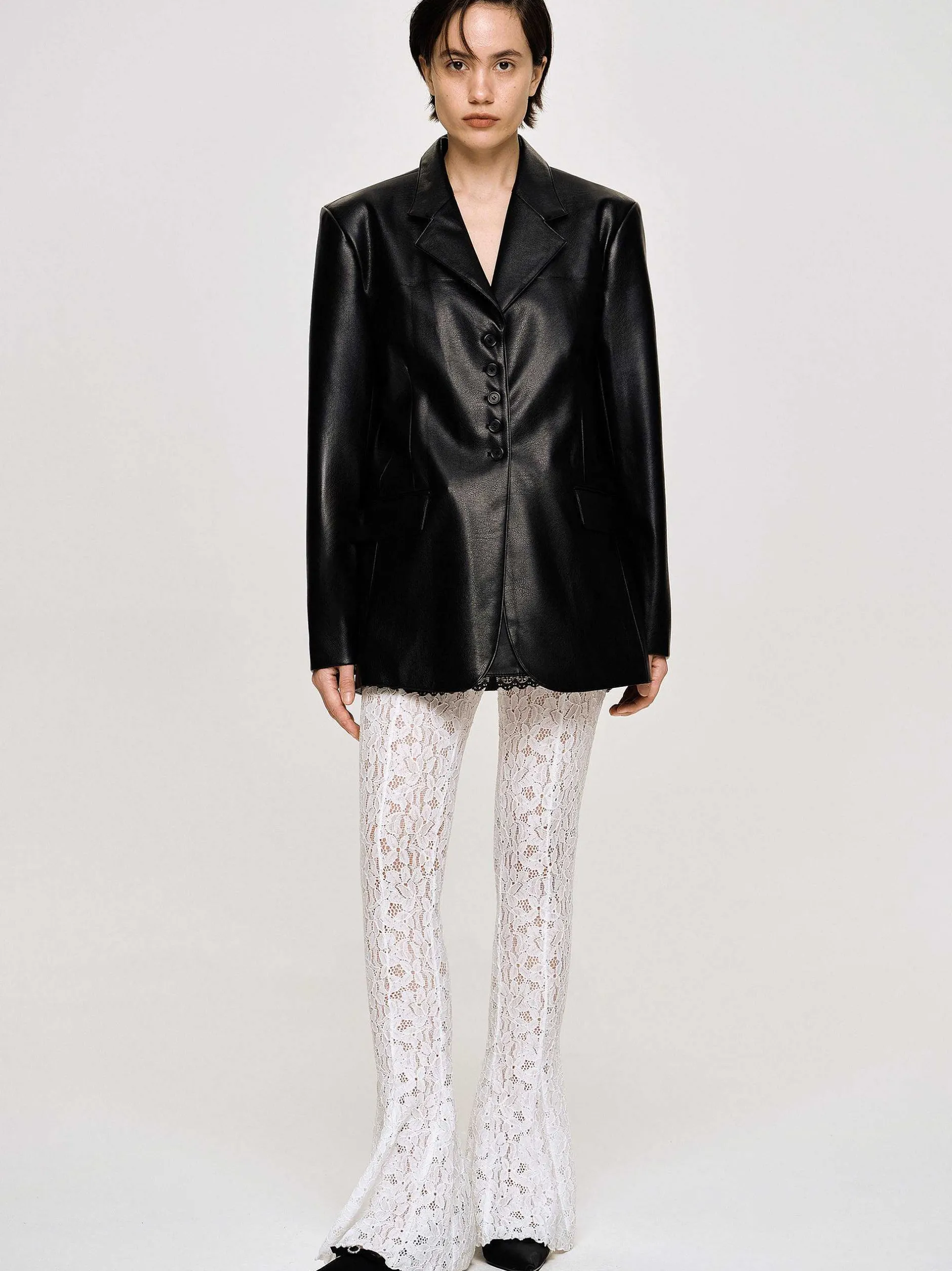 Frauen Source Unknown Oberbekleidung<Jacke Mit Knopfen Aus Kunstleder, Schwarz