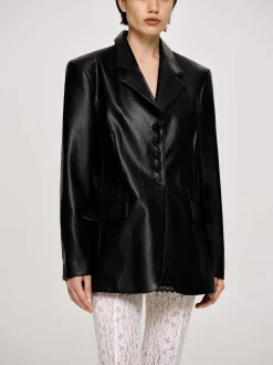 Frauen Source Unknown Kleidung<Jacke Mit Knopfen Aus Kunstleder, Schwarz