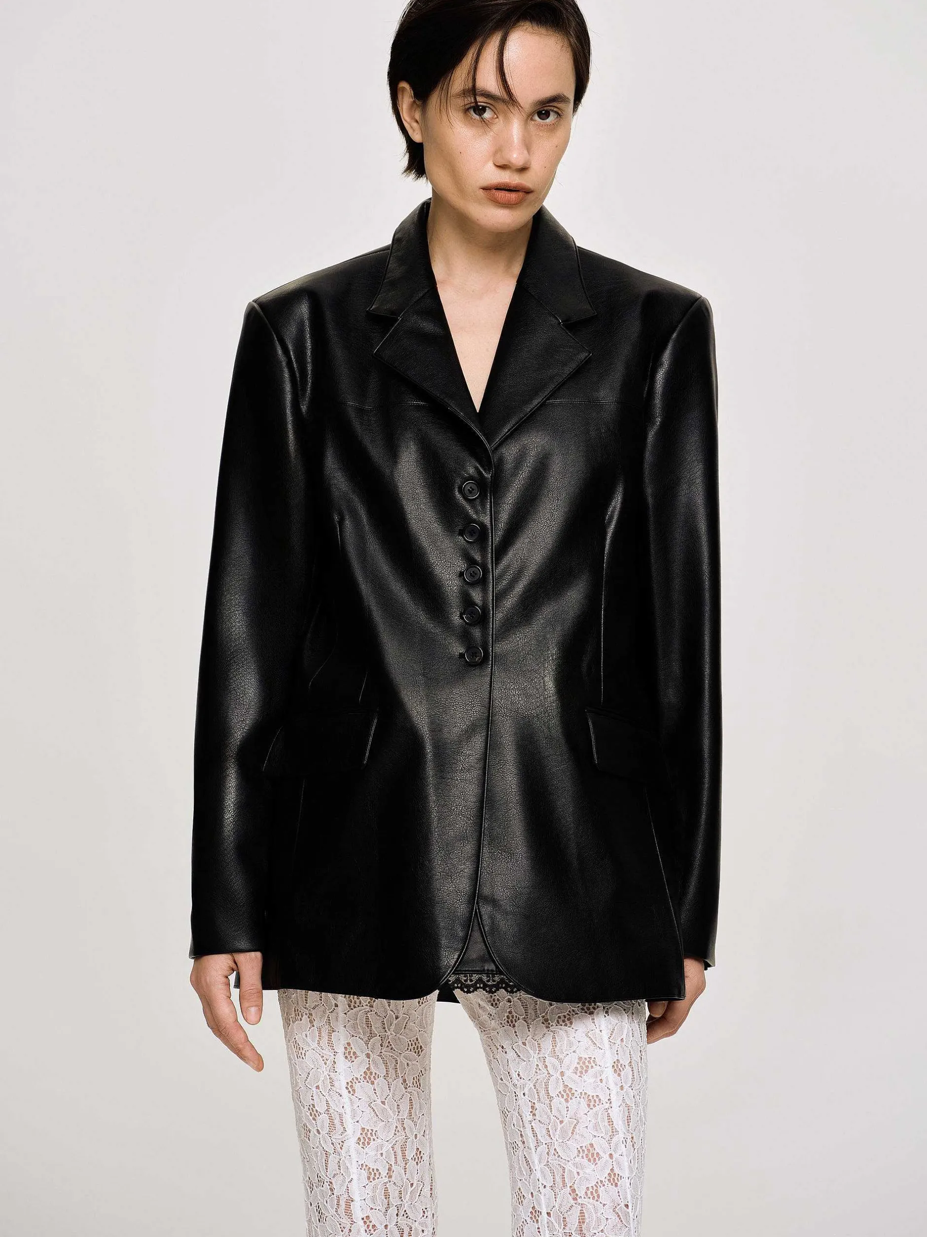 Frauen Source Unknown Kleidung<Jacke Mit Knopfen Aus Kunstleder, Schwarz
