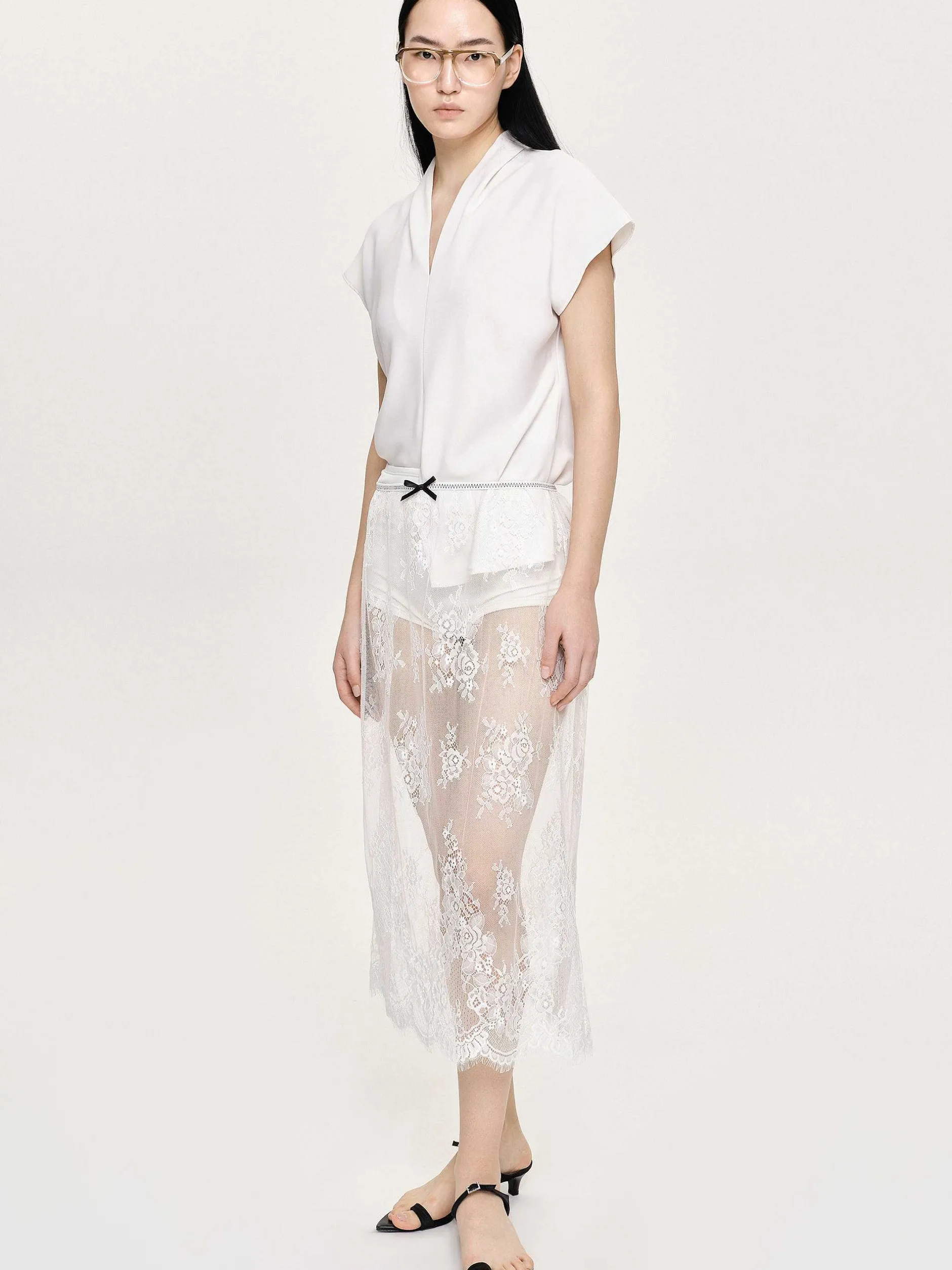 Frauen Source Unknown Oberteile<Kreppbluse Mit V-Ausschnitt, Weis