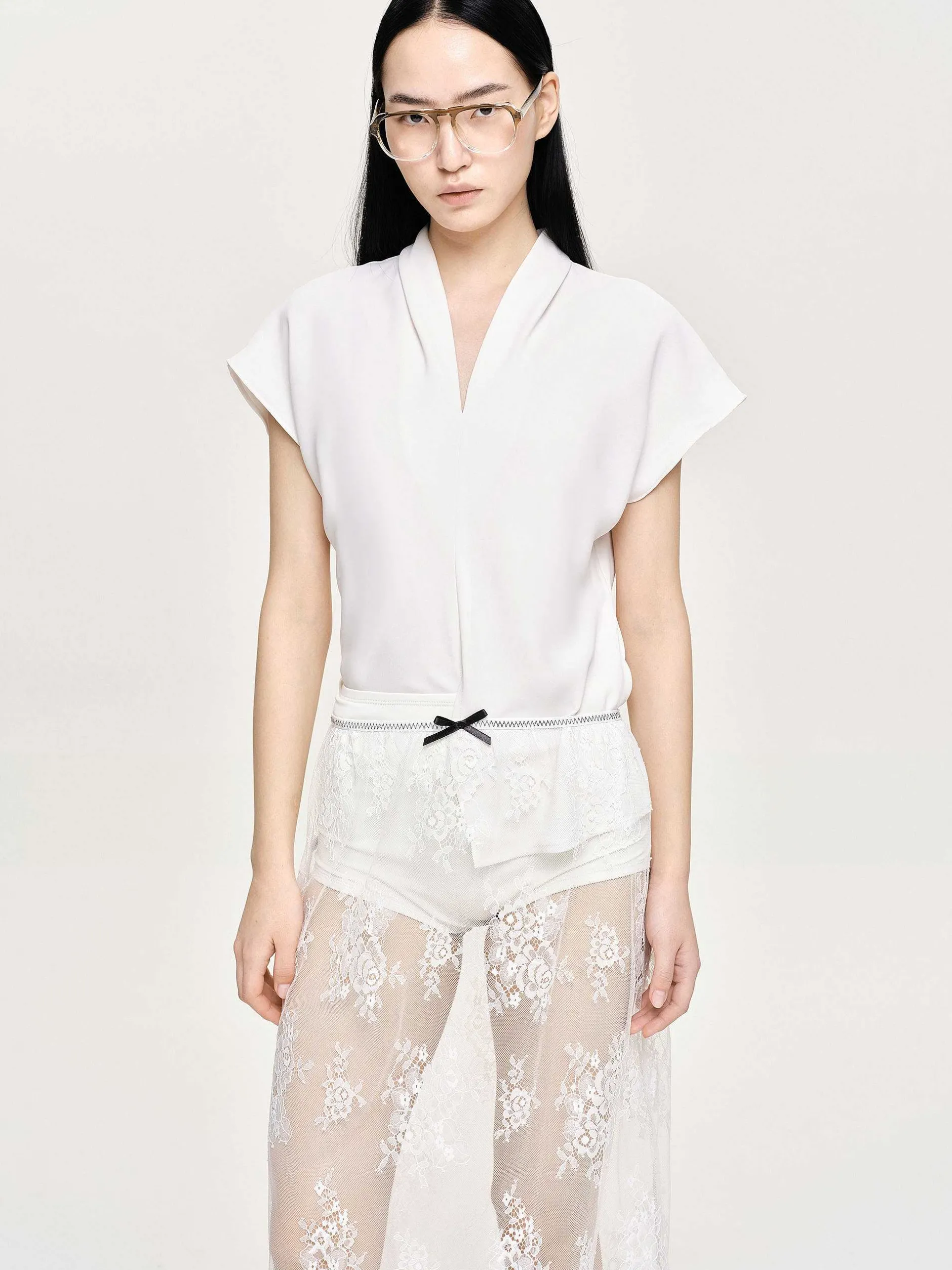 Frauen Source Unknown Kleidung<Kreppbluse Mit V-Ausschnitt, Weis