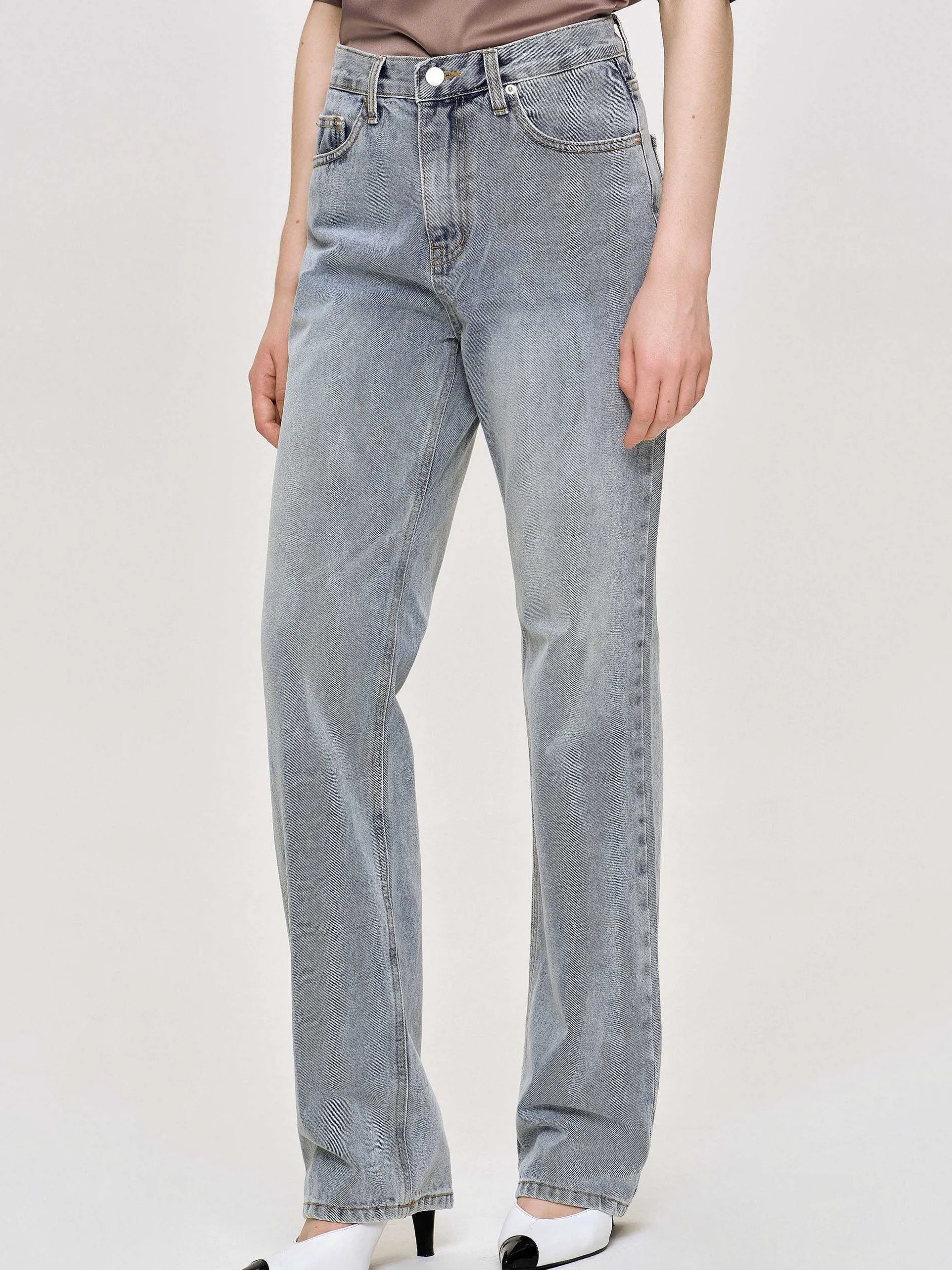 Frauen Source Unknown Kleidung<Lange Jeans Mit Hohem Bund, Aschblau