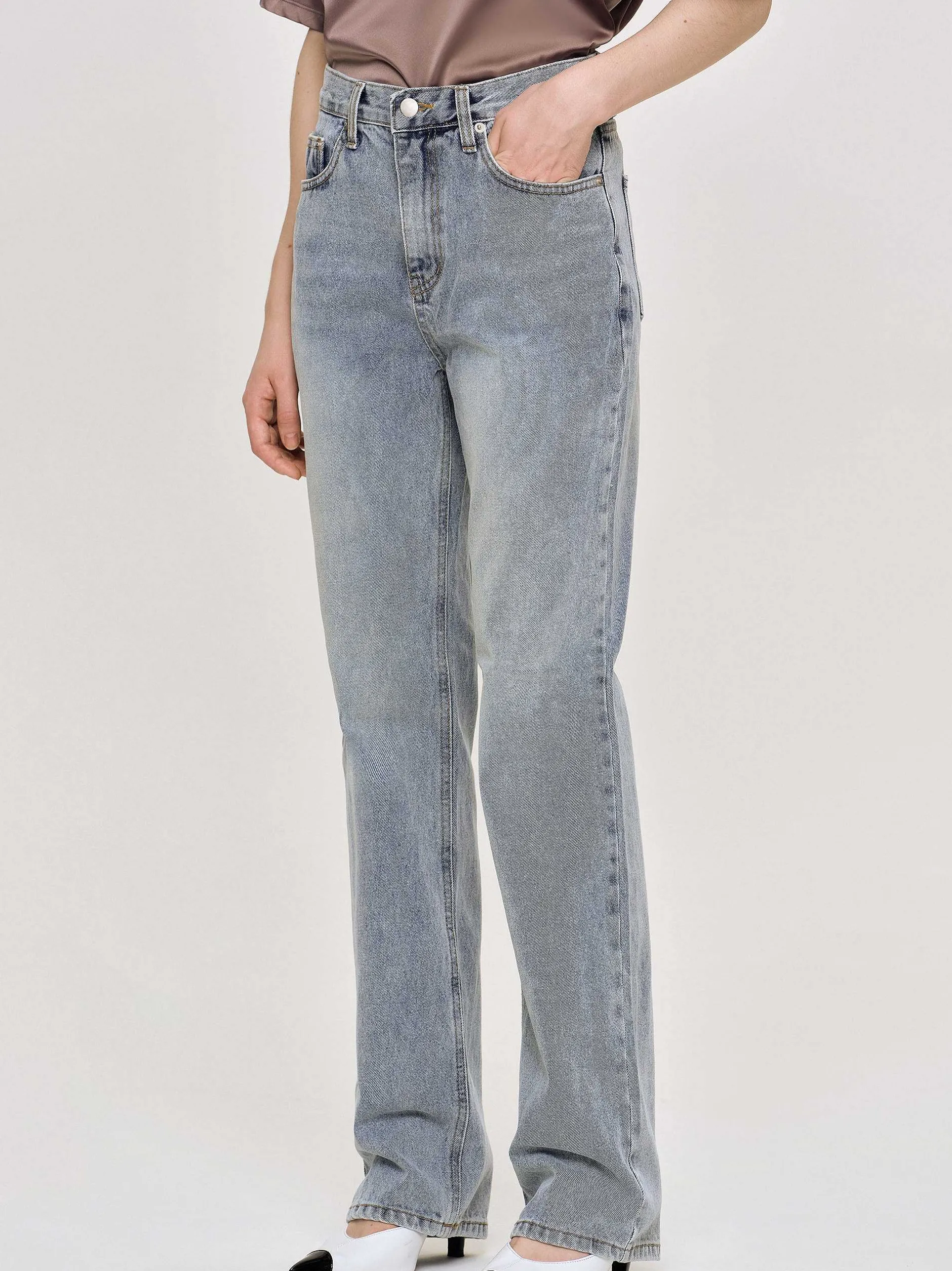 Frauen Source Unknown Kleidung<Lange Jeans Mit Hohem Bund, Aschblau