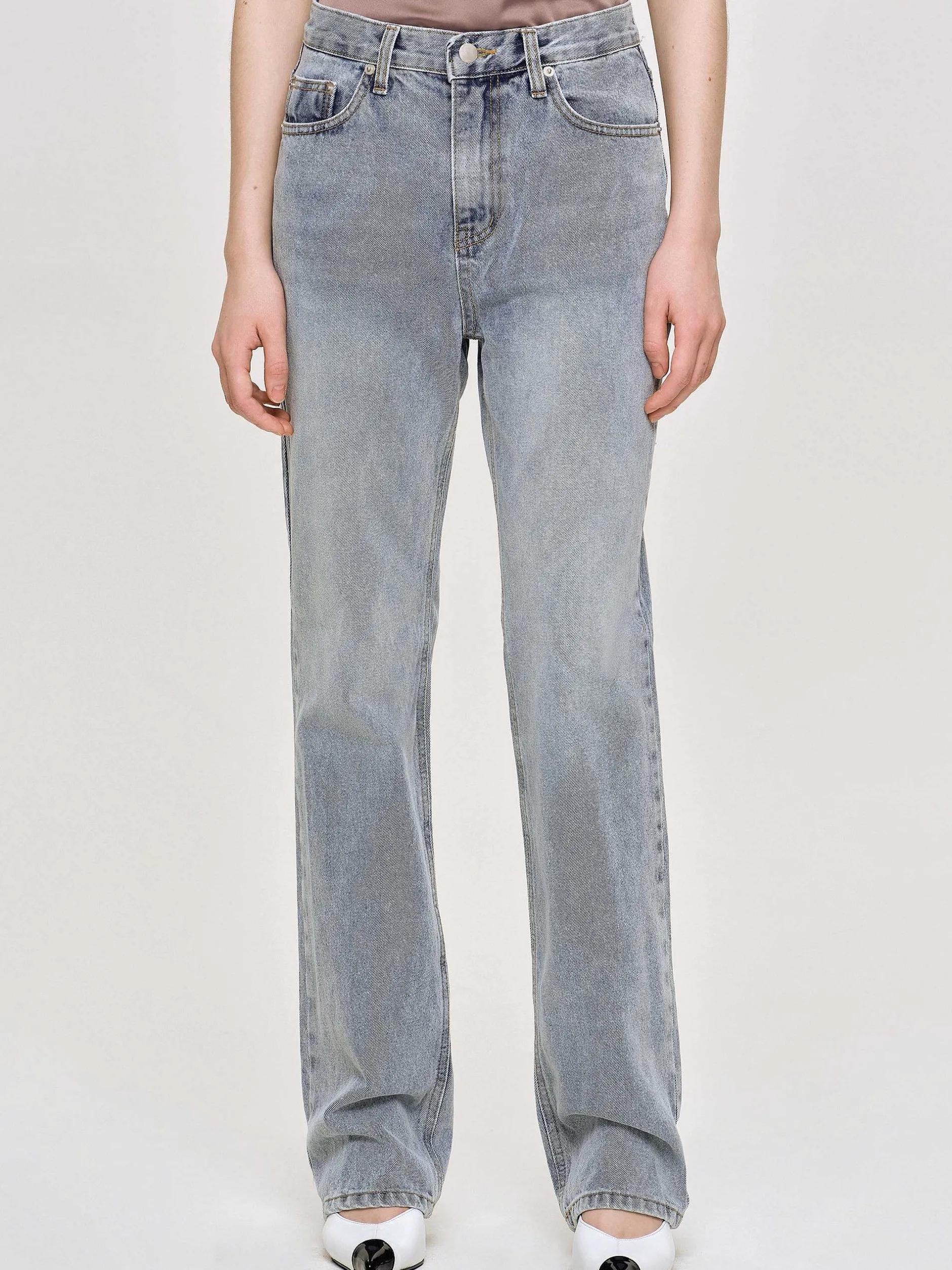 Frauen Source Unknown Denim<Lange Jeans Mit Hohem Bund, Aschblau