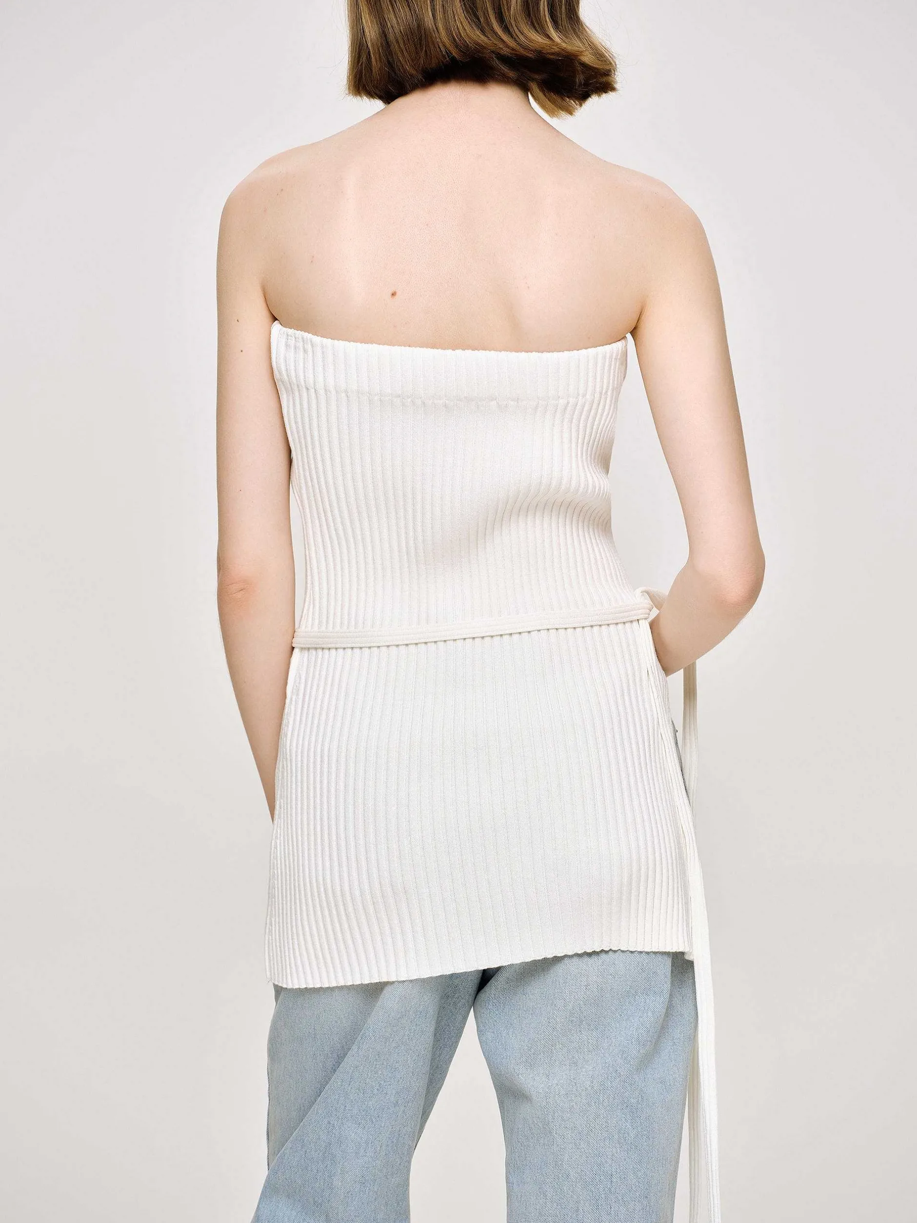 Frauen Source Unknown Kleidung<Langer Geteilter Rippenstrick, Weis