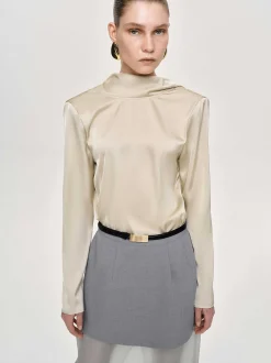 Frauen Source Unknown Oberteile<Leiva Bluse Mit Wasserfallausschnitt, Pergament