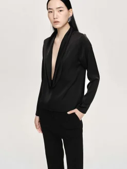Frauen Source Unknown Oberteile<Leiva Bluse Mit Wasserfallausschnitt, Schwarz