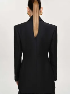 Frauen Source Unknown Oberbekleidung<Leonara Zweireihiger Cinch-Blazer, Schwarz