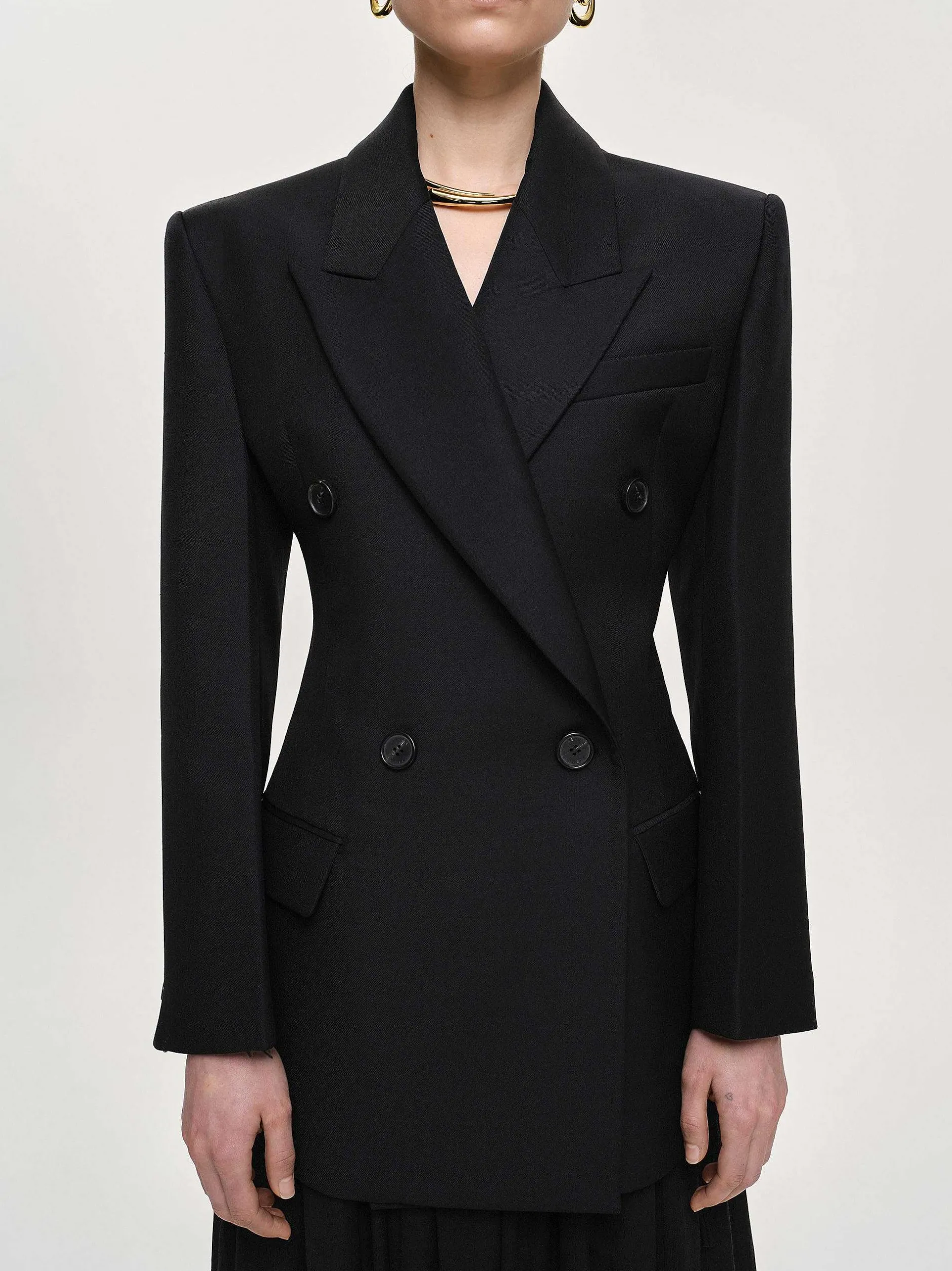 Frauen Source Unknown Oberbekleidung<Leonara Zweireihiger Cinch-Blazer, Schwarz