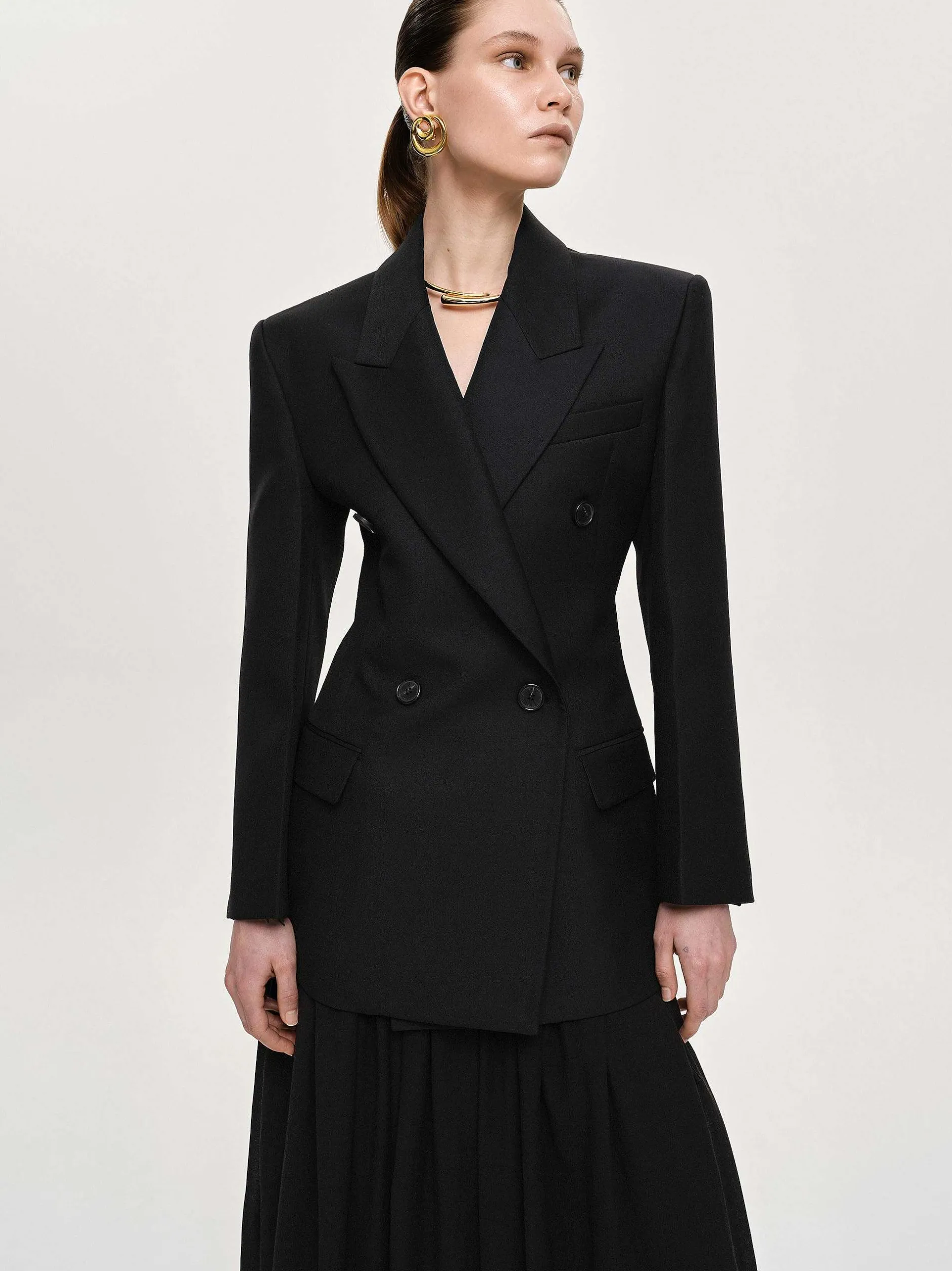 Frauen Source Unknown Kleidung<Leonara Zweireihiger Cinch-Blazer, Schwarz