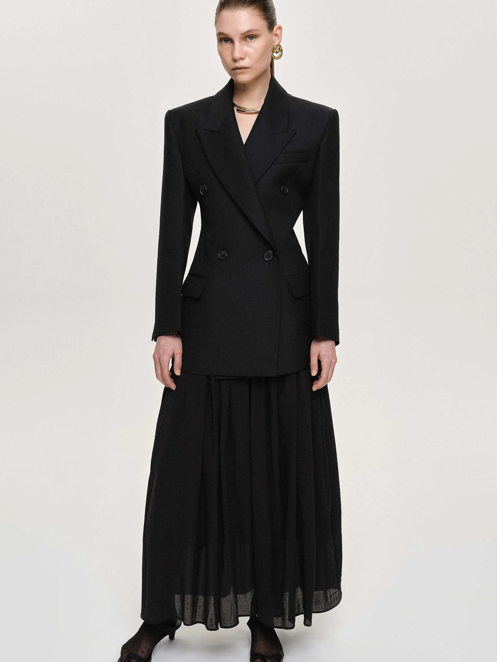 Frauen Source Unknown Kleidung<Leonara Zweireihiger Cinch-Blazer, Schwarz