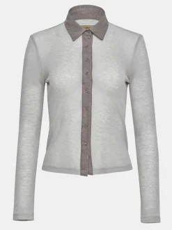 Frauen Source Unknown Kleidung<Oberteil Mit Halbtransparentem Kragen Von Pietro, Taupebraun