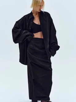 Frauen Source Unknown Zubehör<Over-Fit Baumwollhemd, Schwarz