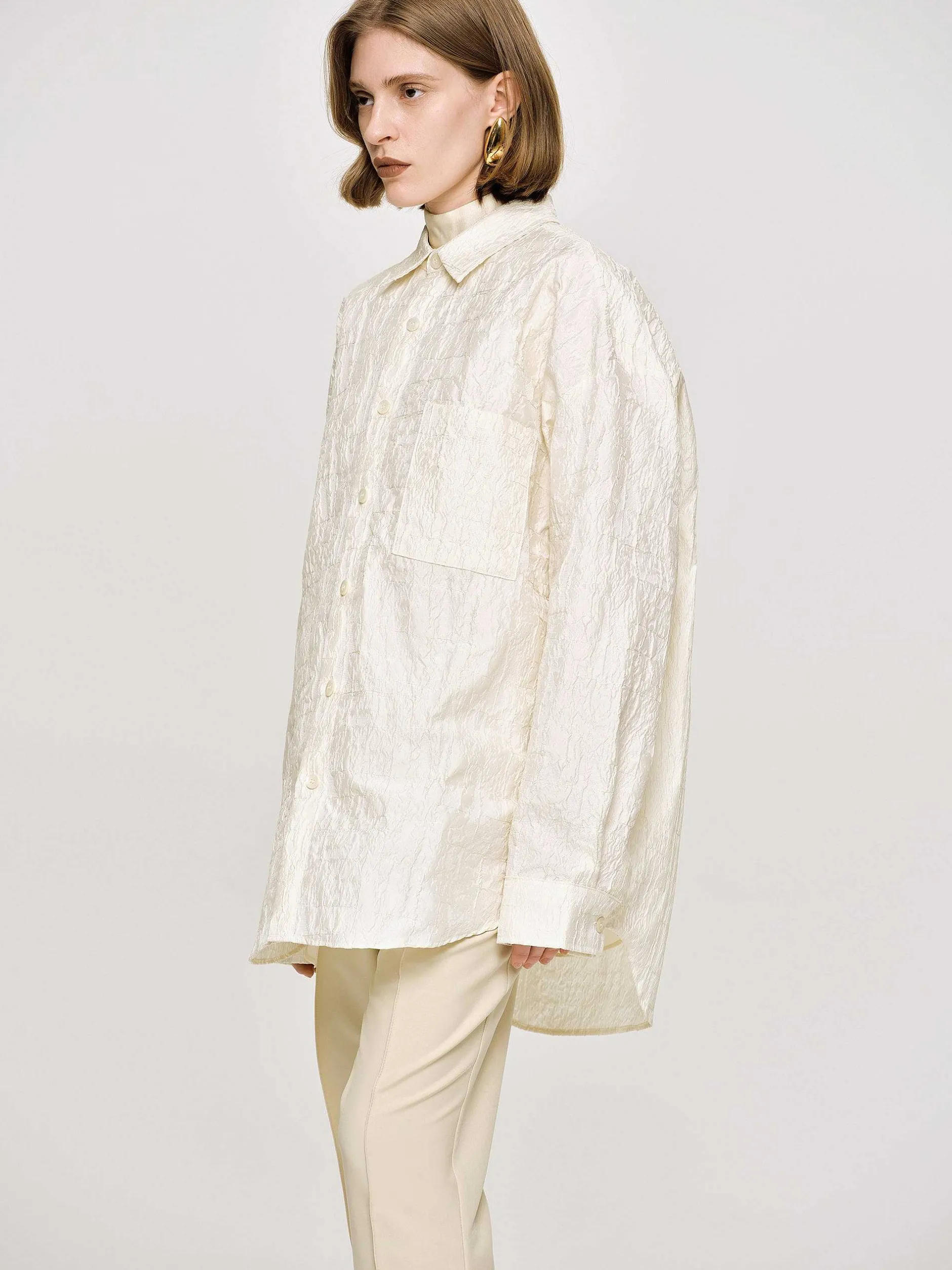 Frauen Source Unknown Zubehör<Over-Fit-Jacquard-Hemd, Pergament