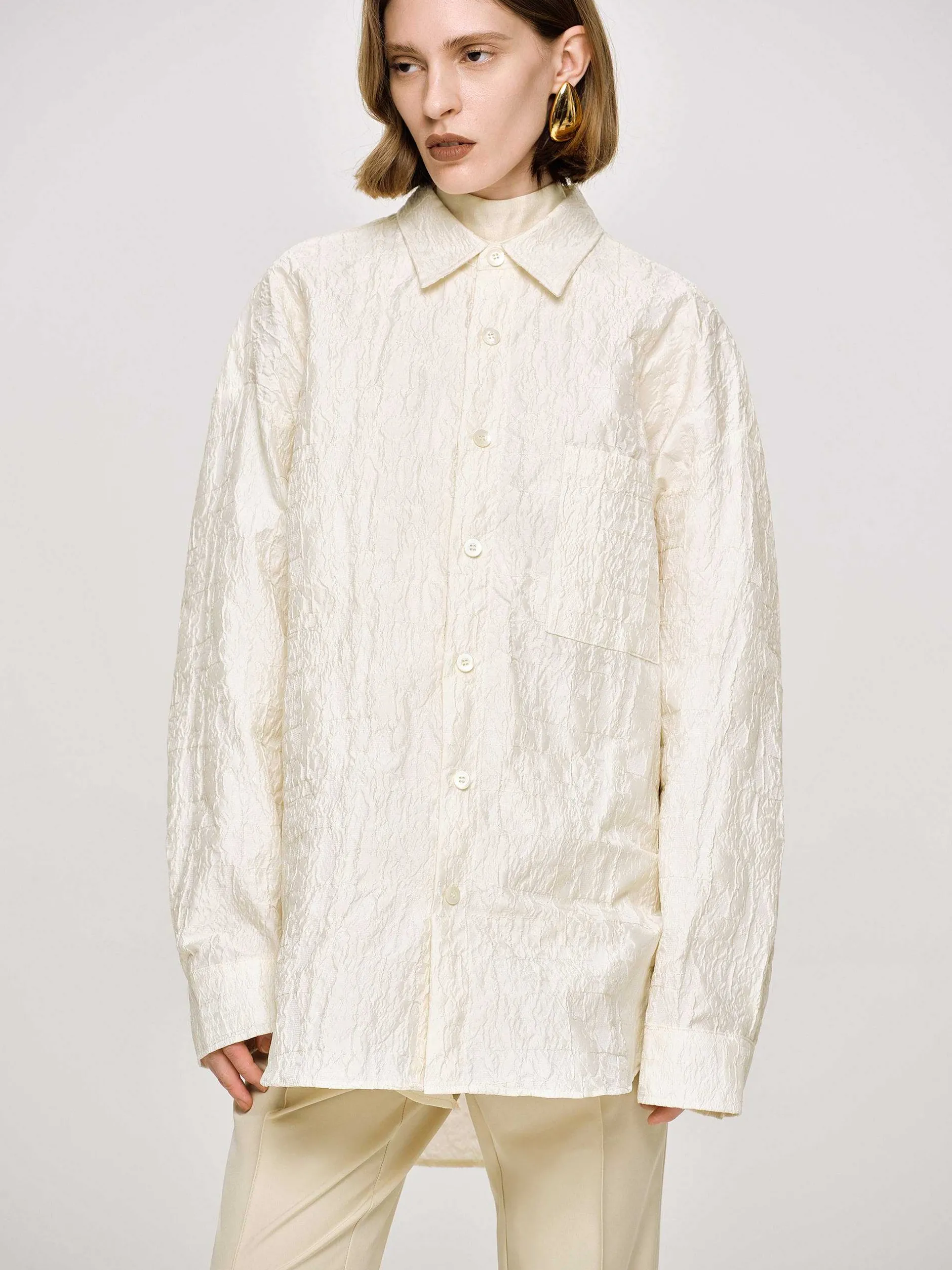 Frauen Source Unknown Zubehör<Over-Fit-Jacquard-Hemd, Pergament
