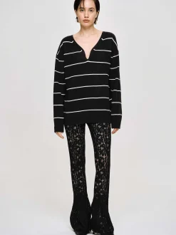 Frauen Source Unknown Strickwaren<Pullover Mit Tiefem V-Ausschnitt, Schwarz
